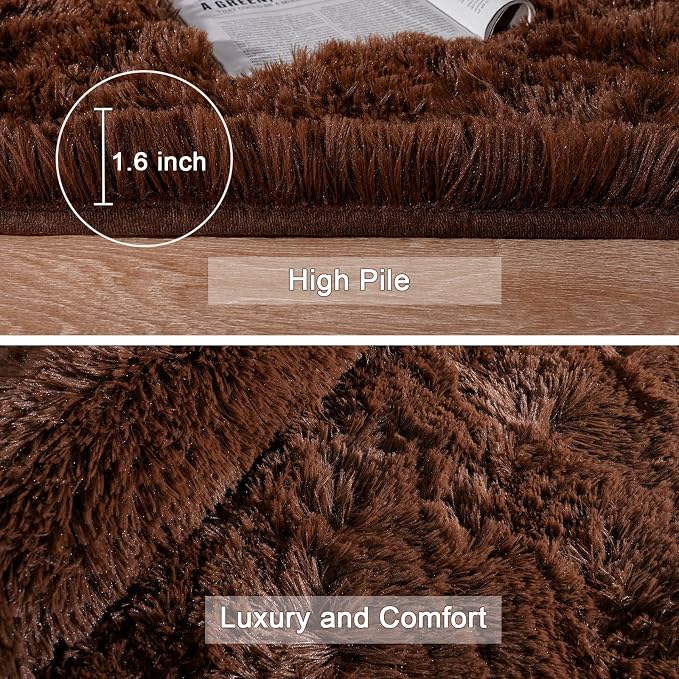 HOMORE Brown Rugs for Living Room, 5x8 Feet Fluffy Shag Area Rug for Bedroom - Image 6