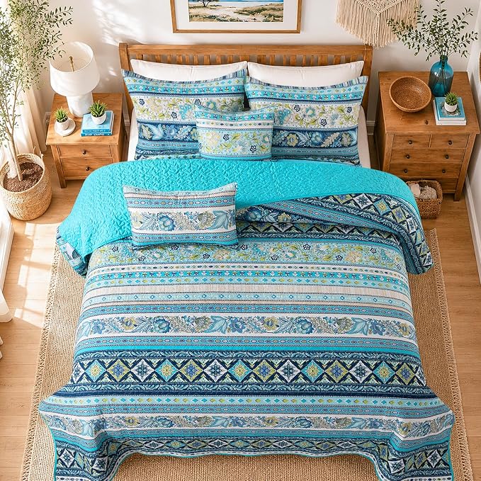 VAPUTAR 100% Cotton Face Quilt King Size, Exquisite King Quilt Bedding Set | - Image 2