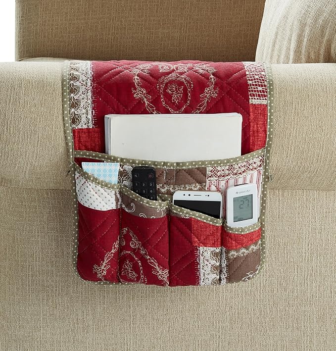 Brilliant Sunshine Burgundy Toile Floral Couch Armrest Cover, Armrest Organizer by BrilliantSunshine