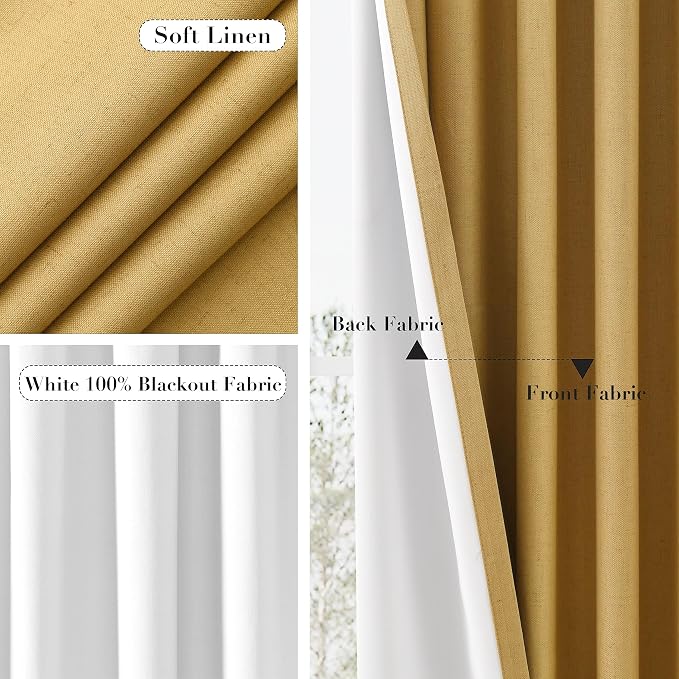 Joywell 100% Blackout Linen Curtains 96 Inch Long - Image 5