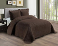 Linen Plus Embossed Coverlet Bedspread Set Oversized Solid Coffee by Linen+Plus
