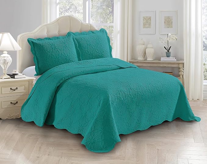 Fancy Linen 3pc Embossed Coverlet Bedspread Set Oversized Bed Cover Solid by Fancy+Linen