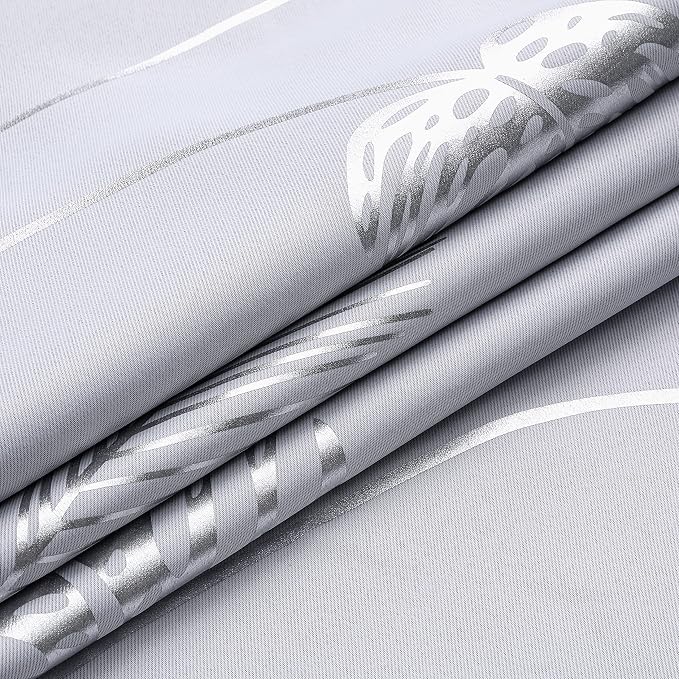 Greyish White 108 Inches Long Silver Palm Window Curtain Panels Room Darkening - Image 8