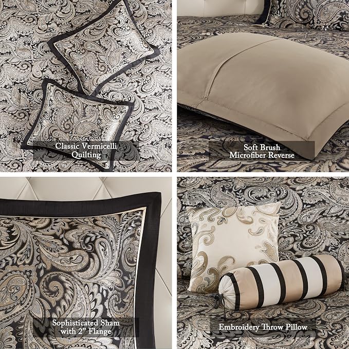 Madison Park Reversible Jacquard Quilted Queen Bedspread Set Black, All-Season - Image 4