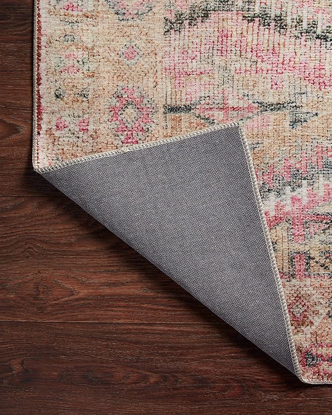 Loloi Layla Collection LAY-17 Pink/Lagoon 5'-0" x 7'-6" .13" Thick Area Rug, Soft, Durable, Vintage Inspired, Distressed, Low Pile, Non-Shedding, Easy Clean, Printed, Living Room Rug