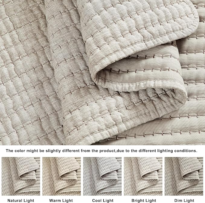 WDCOZY Taupe King Size Pick Stitch Quilt Set, 3 Pieces 104x90 inches | Striped - Image 4