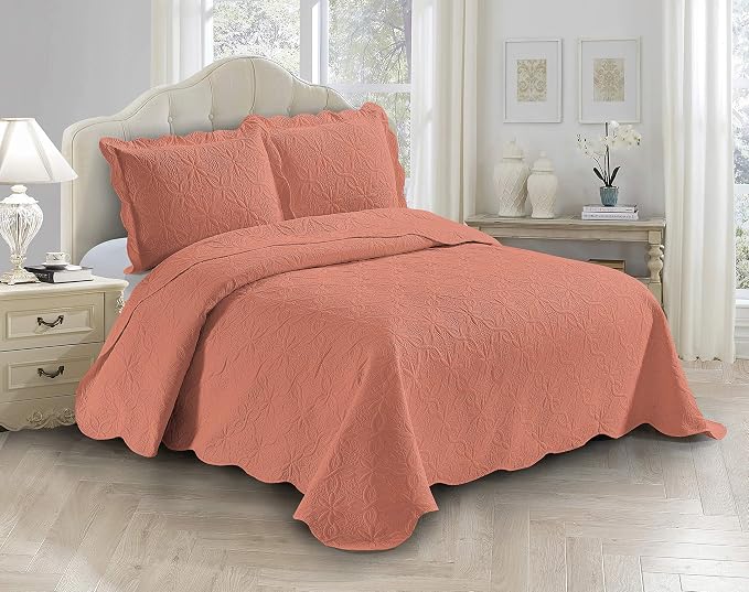 Fancy Linen 3pc Embossed Coverlet Bedspread Set Oversized Bed Cover Solid by Fancy+Linen