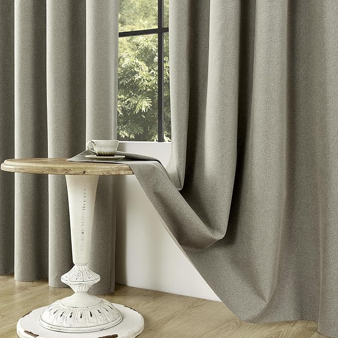 ChrisDowa 100% Blackout Sand Solid Curtains 54 Inches Long 2 Panels for Bedroom Living Room,Farmhouse Room Darkening Thermal Insulated Soundproof Grommet Top Window Treatment Drapes,52x54