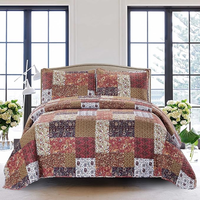 SLPR - Red Riches Patchwork Quilt Set, Fall Bedding, King by SLPR