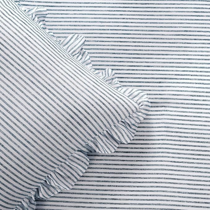 Lush Decor Ticking Stripe Bedspread Queen Size 3 Piece Set Navy - Image 4