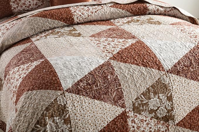 3-Piece King Bedspread Quilt Sets Patchwork Floral Oversized Reversible Quilted - Image 3