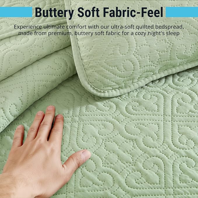 HLC.ME Lorenzo - Sage Green Bedspreads Queen Size Quilt Set, Lightweight Summer - Image 5