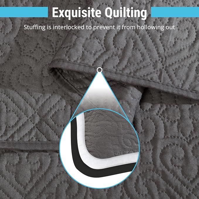 HLC.ME Lorenzo - Dark Grey Full Queen Size Quilt Set, Soft Summer Lightweight - Image 4