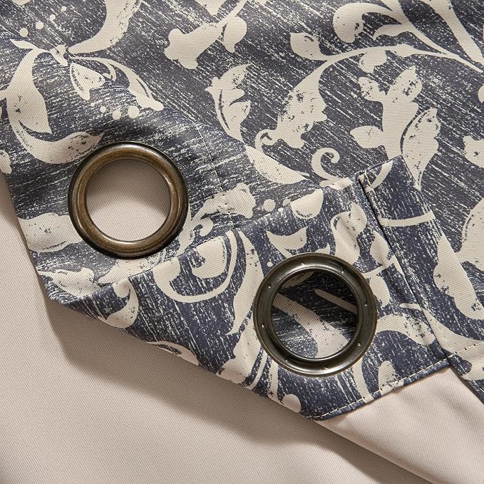 jinchan Blue Floral Blackout Curtians 84 Inch Vintage Grommet 2 Panels | Room - Image 3