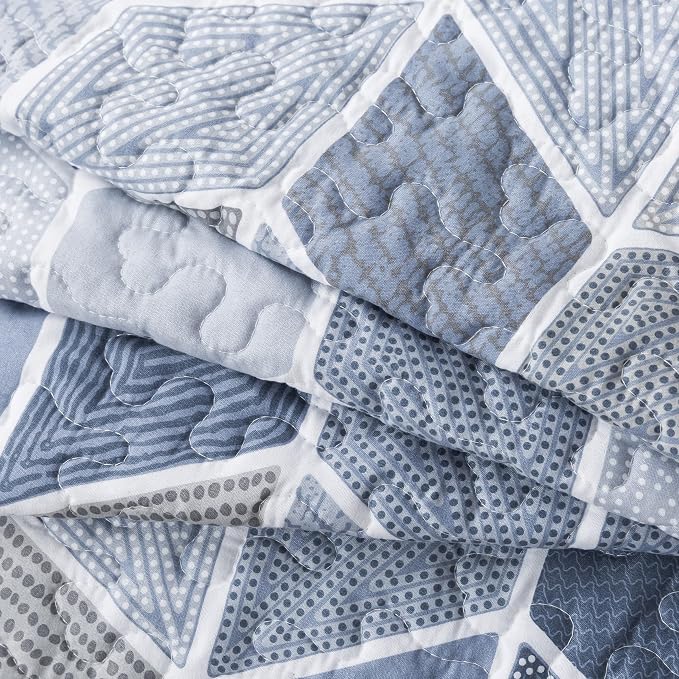SLPR - Blue and Gray Chevron Heather Quilt Set, Twin - Image 7
