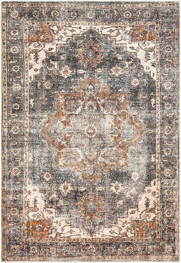 Keen Home Design 9x12 Rug - Machine Washable Area Rug with Non-Slip Backing, Ideal for Living Room, Dining Room, Bedroom - Vintage, Easy Clean, Durable, Low Pile Rug - (9' x 12')