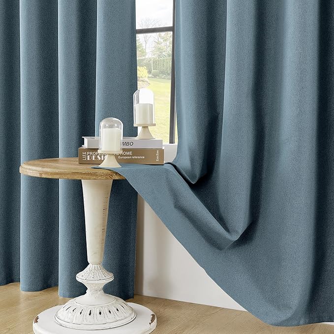 ChrisDowa 100% Blackout Blue Solid Curtains 108 Inches Long 2 Panels for Bedroom Living Room,Farmhouse Room Darkening Thermal Insulated Soundproof Grommet Top Window Treatment Drapes,52x108