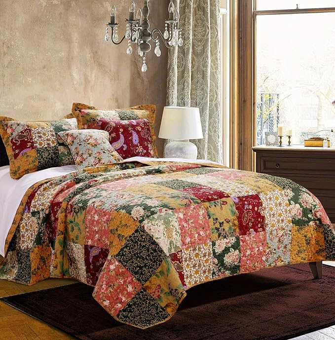 Greenland Home Antique Chic Authentic Patchwork Cotton Quilt Set, 3-Piece - Image 5