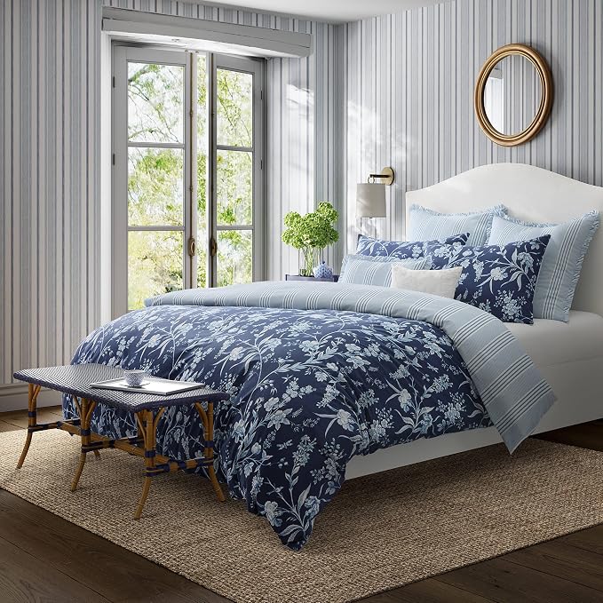 Laura Ashley- King Comforter Set, Cotton Reversible Bedding Set, Includes - Image 2