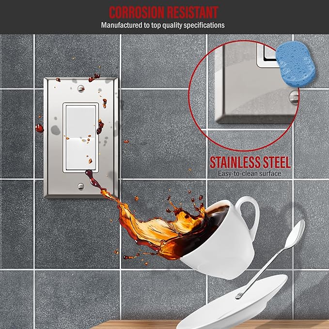 ENERLITES Decorator Switch or Outlet Metal Wall Plate, Stainless Steel 201, Corrosion Resistant, Size 1-Gang 4.50" x 2.76", 7731-PC, Polished Chrome, Silver