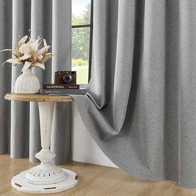 ChrisDowa 100% Blackout Grey Solid Curtains 84 Inches Long 2 Panels for Bedroom Living Room,Farmhouse Room Darkening Thermal Insulated Soundproof Grommet Top Window Treatment Drapes,52x84