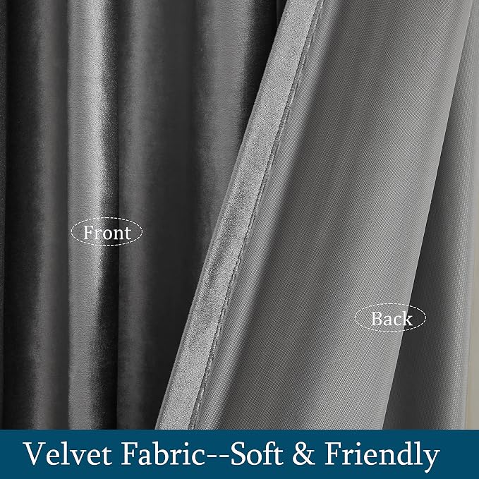 PRIMROSE Dark Grey Velvet Curtains 84 inch Long - Image 5