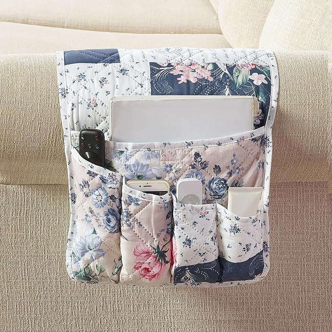Brilliant Sunshine Vintage Indigo Roses Couch Armrest Cover, Armrest Organizer by BrilliantSunshine