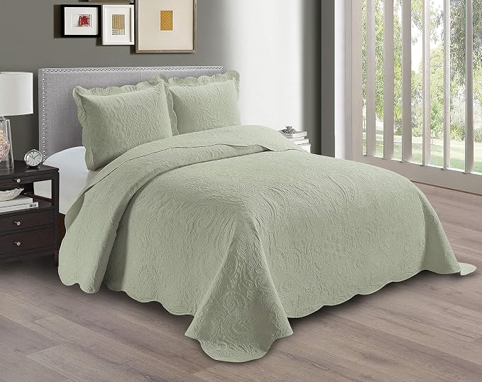 Linen Plus Embossed Coverlet Bedspread Set Oversized Solid Light Green by Linen+Plus