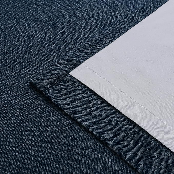 Vision Home Navy Blue Pinch Pleated Full Blackout Curtains Linen Blended Room - Image 5