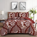 DJY Damask Queen Quilt Set, Boho Lightweight Bedding Set 3 Pcs, Burgundy | by HOME