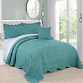 Home Soft Things Damask 4 Piece Bedspread Set, Scalloped Edge Reversible Quilt by HomeSoftThings
