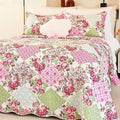 Cmfshape Summer Floral King Quilted Bedspread, Romantic Pink Quilt Set by cmfshape-quiltset