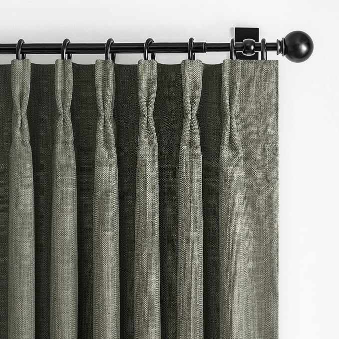Memory Trained Pinch Pleated Blackout Linen Blend Dual Layer 78 Inches Curtains by PleatedDrapes