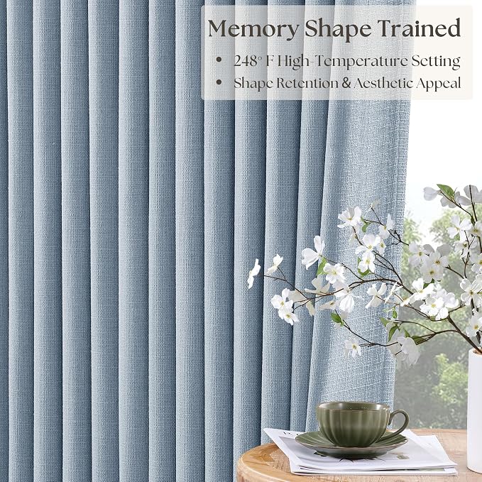 100 Inch Blackout Pinch Pleated Thick Linen Curtains 2 Panel Set | 100% Black - Image 3