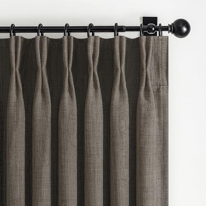 Blackout Dual Layer Linen Bedroom Curtains 84 Inches Long 2 Panels Set by PleatedDrapes