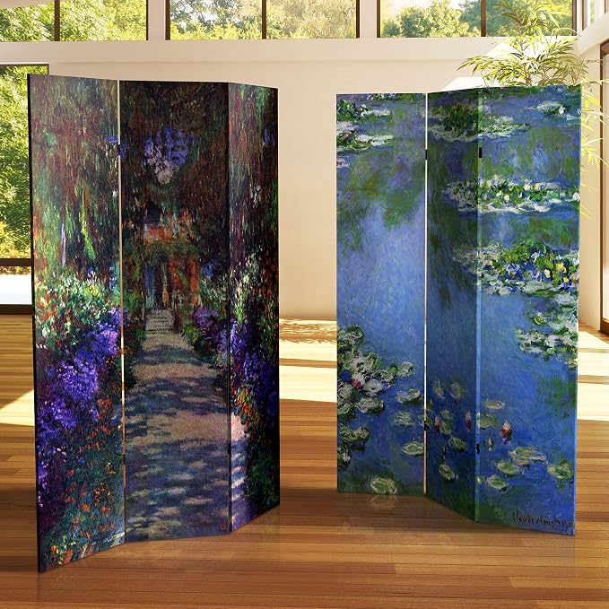 Red Lantern Double Sided Works of Monet Canvas Folding Screen - Image 6