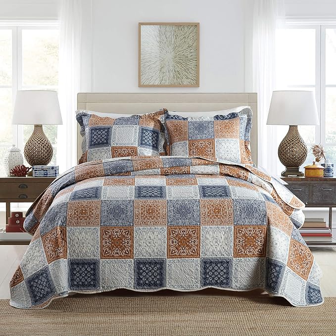 3-Piece Queen Quilt Sets with Shams Oversized Bedding Bedspread Reversible by Travan