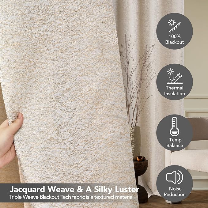 Deconovo 100% Blackout Curtains, Living Room Curtains Jacquard, 2 Panels - Image 4