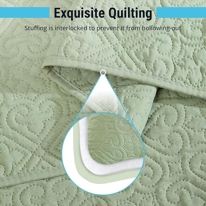 HLC.ME Lorenzo - Green Bedspreads & Coverlet Set - 3 Piece King Size Quilt Set - Image 4