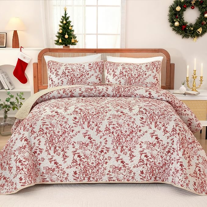 WONGS BEDDING Botanical Queen Quilt Bedding Set, 3 Pieces Bedspread, Polyester by WONGSBEDDING