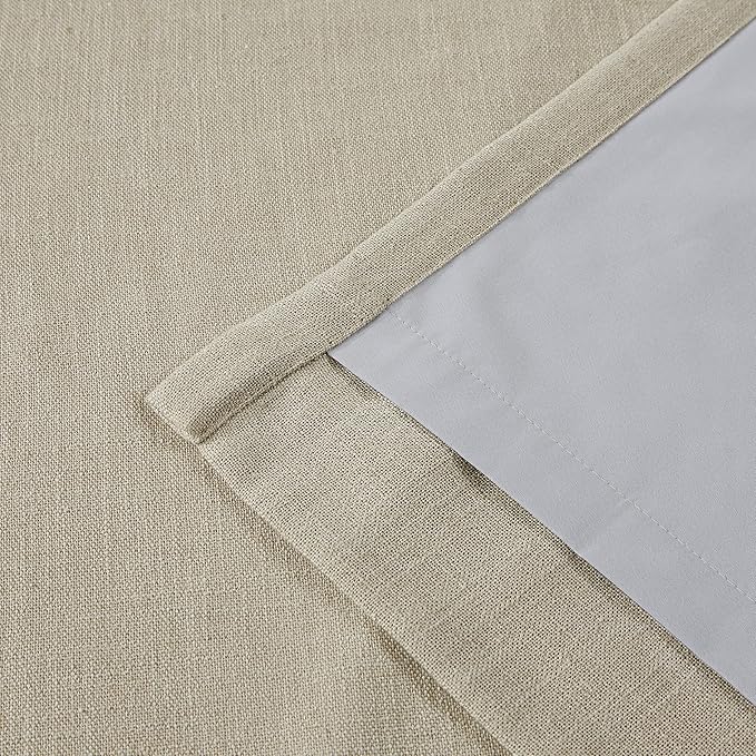 Vision Home Sand Linen Full Blackout Curtains for Bedroom Living Room Darkening Soundproof Window Curtains 112 inch Thermal Insulated Rod Pocket Back Tab Linen Drapes 2 Panels 56" Wx112 L