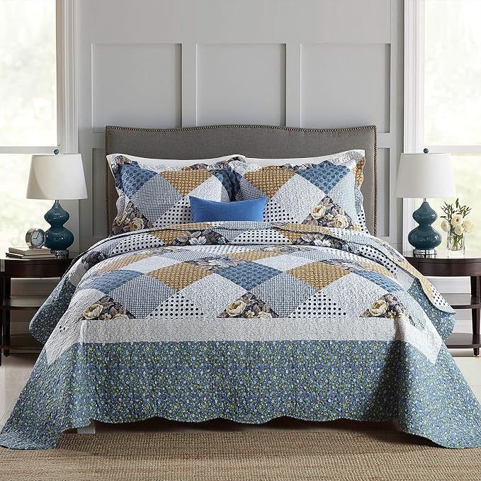 3-Piece Queen Quilt Sets with Shams Oversized Bedding Bedspread Reversible Soft by Travan