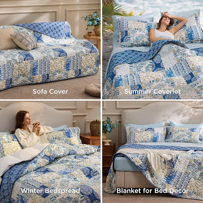 Bedsure Patchwork Quilts King Size, Reversible Boho Comforter Bedding, - Image 6
