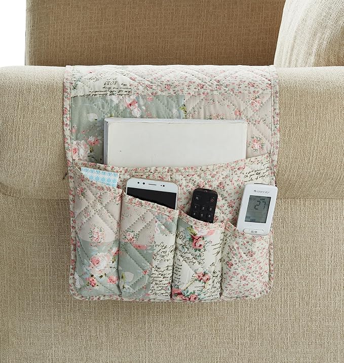 Brilliant Sunshine Soft Pink Rose & Sage Couch Armrest Cover, Armrest Organizer by BrilliantSunshine