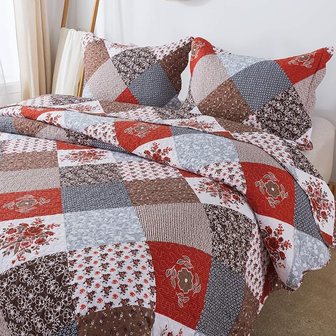 Floral Printed Quilt Sets 3-Piece Super Soft Lightweight Queen Size Bedspread - Image 4