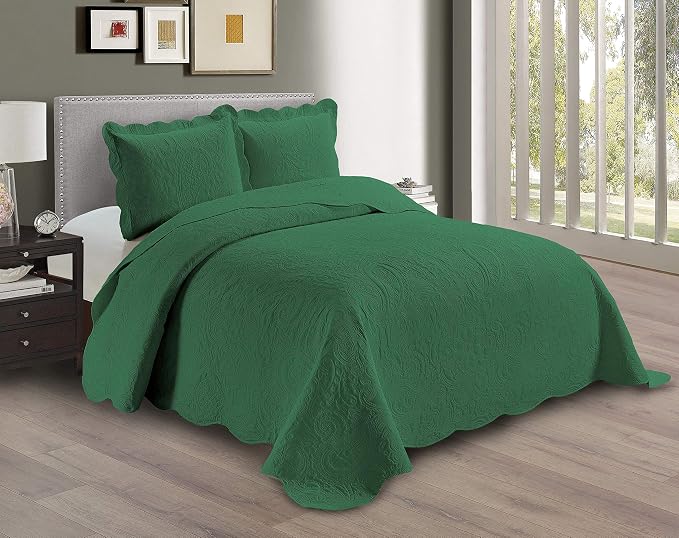 Linen Plus Embossed Coverlet Bedspread Set Oversized Solid Hunter Green by Linen+Plus