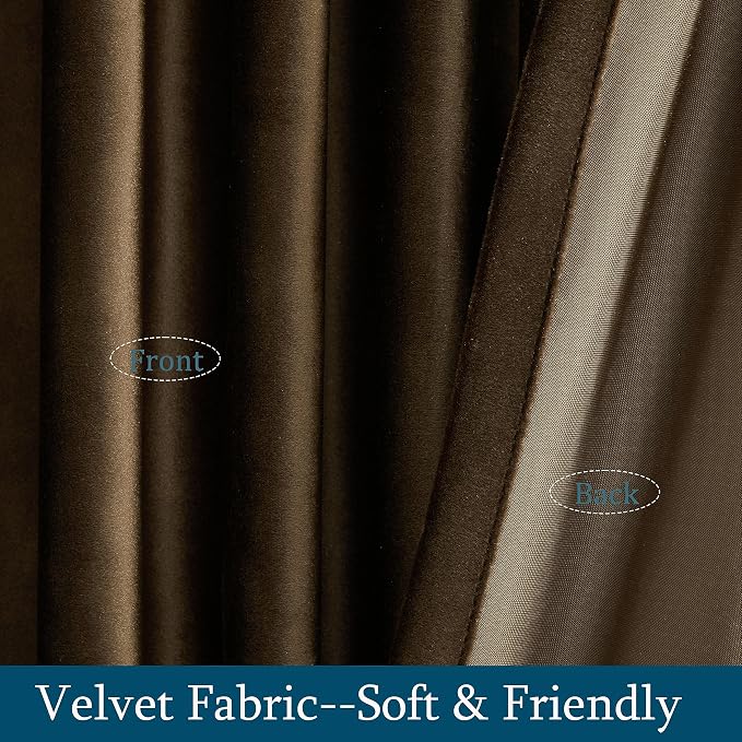 PRIMROSE Brown Velvet Curtains 63 inch Long - Image 4