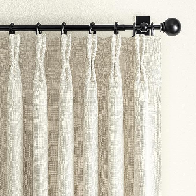 Cream Blackout Pleated Two Layer Linen Curtains 84 Inch Length - Image 9