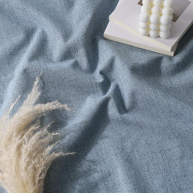 RYB HOME Smoky Blue Linen Texture Curtains 96 Inch Long - Image 4
