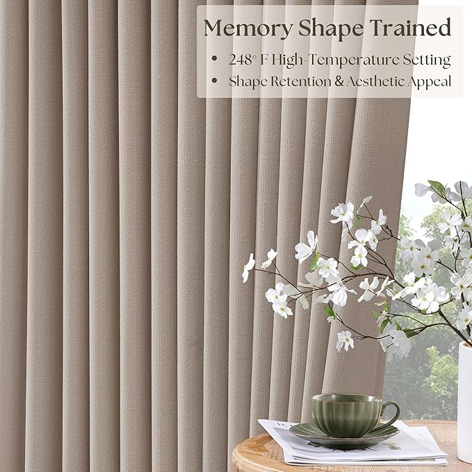 Burlywood Birch Linen Pinch Pleated Blackout Bedroom Curtains 84 Inch Long | - Image 4
